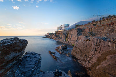 Scenic view of sea against sky during sunset