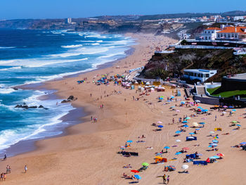 High angle view of people on beach