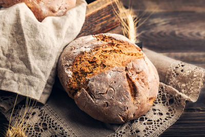 High angle view of bread on table