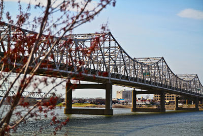 Low angle view of bridge over river against sky