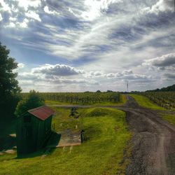 Scenic view of field against cloudy sky