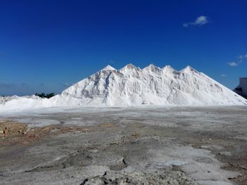 Scenic view of mountains against blue sky