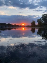 Scenic view of lake against sky during sunset