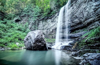 View of waterfall in forest