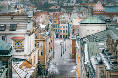 High angle view of buildings in city