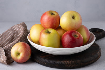 High angle view of apples in basket