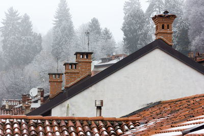 Houses against sky during winter