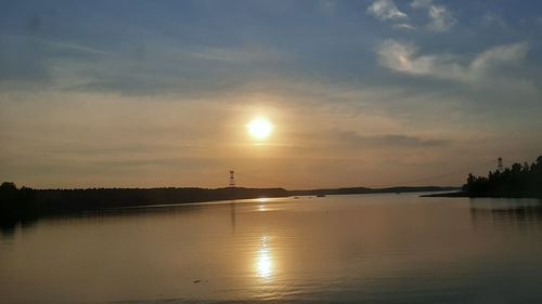 Scenic view of lake against sky during sunset