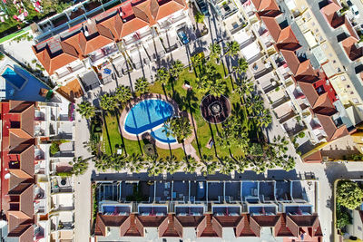 High angle view of buildings in city