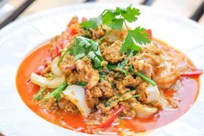 Close-up of meal served in plate