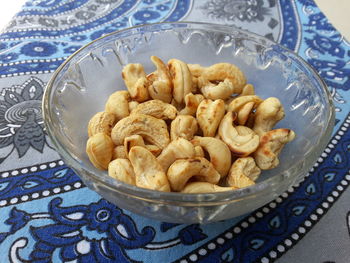 Close-up of cashew nuts in bowl