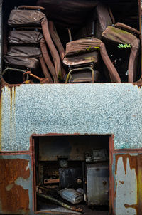 Close-up of old stack for sale at market stall