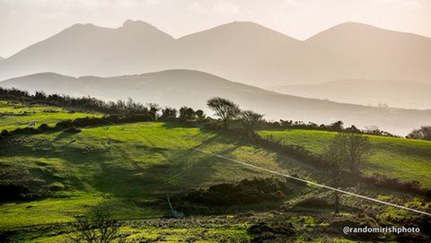 mountain, landscape, tranquil scene, tranquility, scenics, mountain range, beauty in nature, tree, rural scene, nature, field, agriculture, green color, non-urban scene, high angle view, farm, grass, idyllic, sky, remote