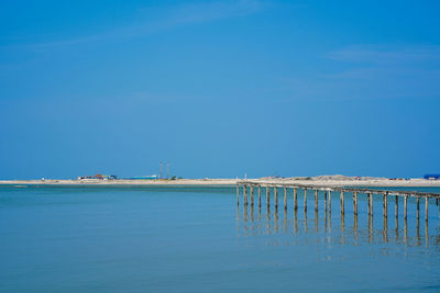 Scenic view of sea against clear blue sky