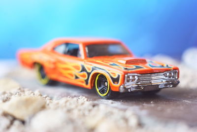 Close-up of toy car on table