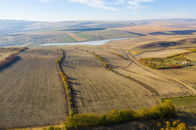 Aerial drone view of agriculture fields, drone shot