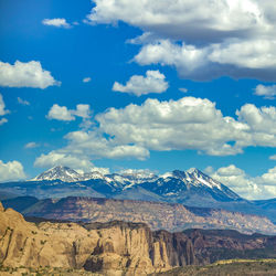 Scenic view of snowcapped mountains against sky