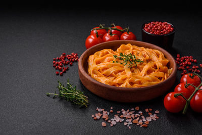 High angle view of food in bowl on table