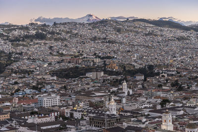 High angle shot of townscape against sky