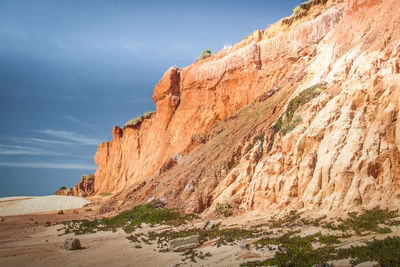 Low angle view of rock formation against sky