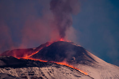 Smoke emitting from volcanic mountain