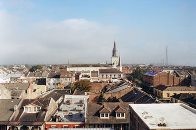 High angle view of buildings in city