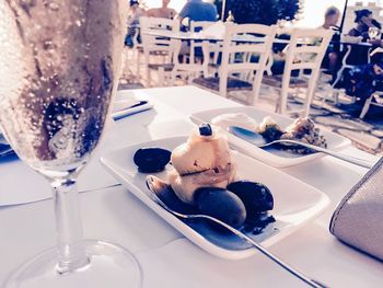 Close-up of dessert in plate on table