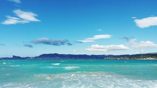 Scenic view of sea against cloudy sky