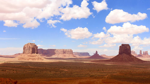 Scenic view of desert against cloudy sky