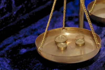 High angle view of cross hanging in temple