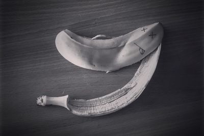 Close-up of banana peel on table