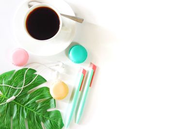 High angle view of coffee cup on table