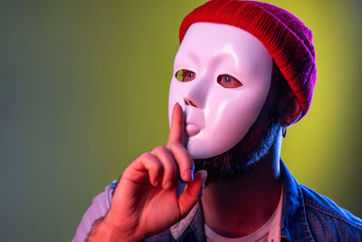 Close-up of man wearing mask