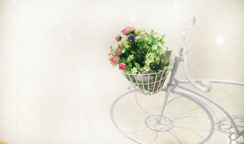 High angle view of flower bouquet on table