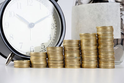 Stack of coins on table