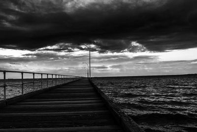 Scenic view of sea against storm clouds