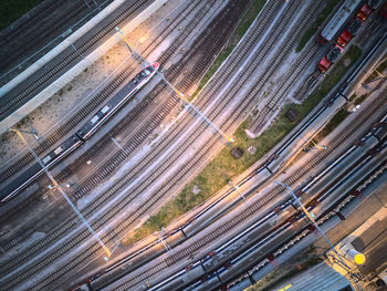 High angle view of illuminated street in city at night