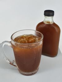 Close-up of beer glass on table