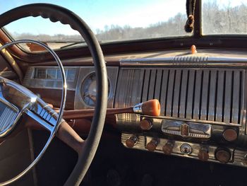 Steering wheel of vintage car