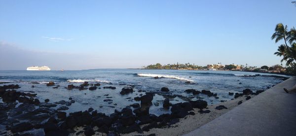 Scenic view of sea against clear sky