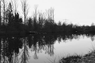 Reflection of trees in lake against sky