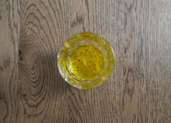 Directly above shot of glass of jar on table