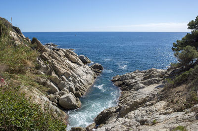 Scenic view of sea against clear sky