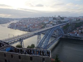 High angle view of bridge over river against cloudy sky