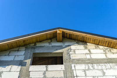 Low angle view of building against clear blue sky