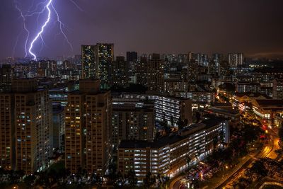 Aerial view of illuminated city against sky at night