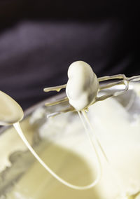 High angle view of ice cream in plate on table