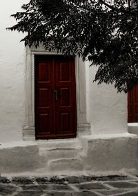 Closed door of house