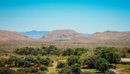 Scenic view of landscape against clear blue sky