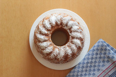 High angle view of dessert in plate on table